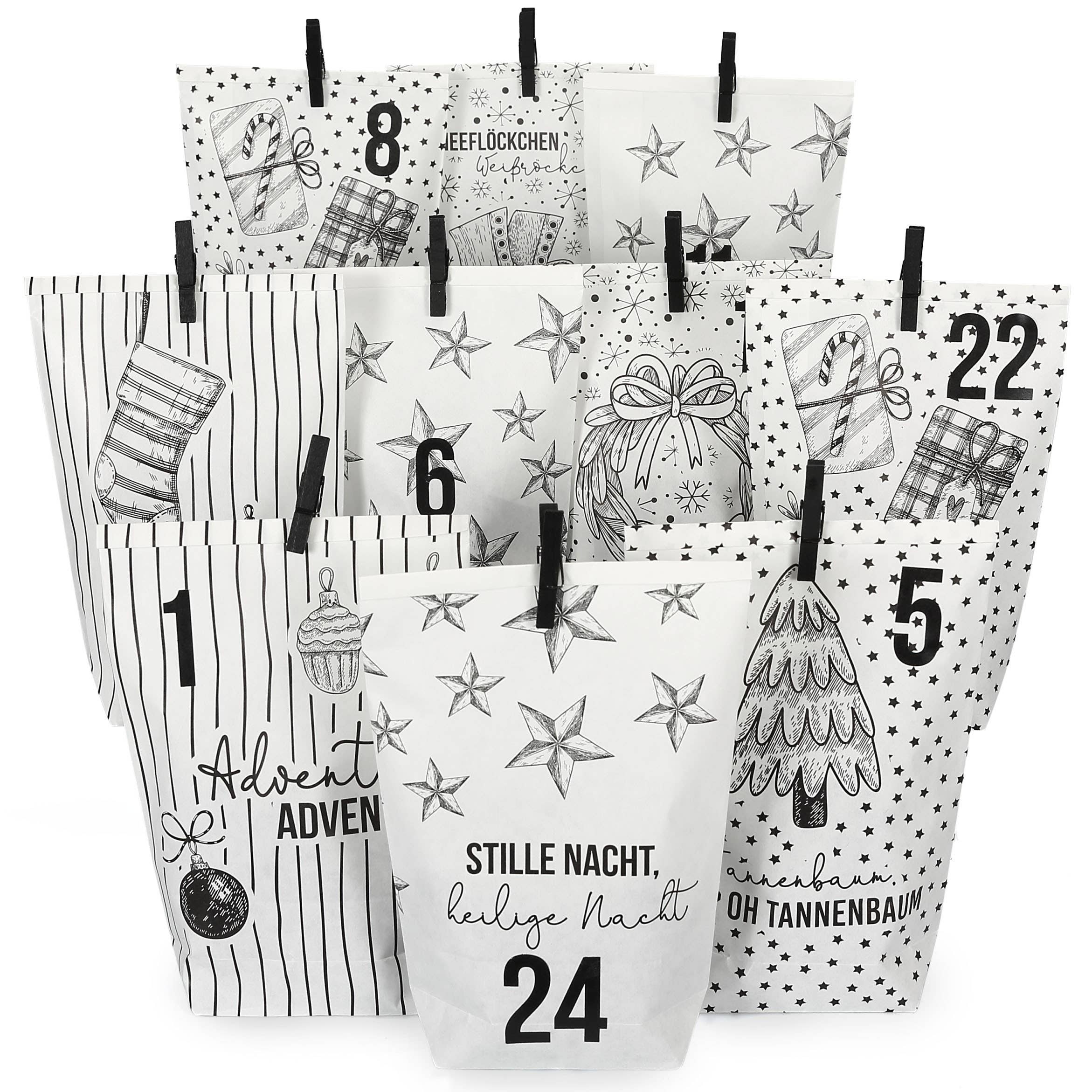 Papierdrachen - Wholesale Advent Calendar - Adv Printed bags white classic Christmas designs - set0