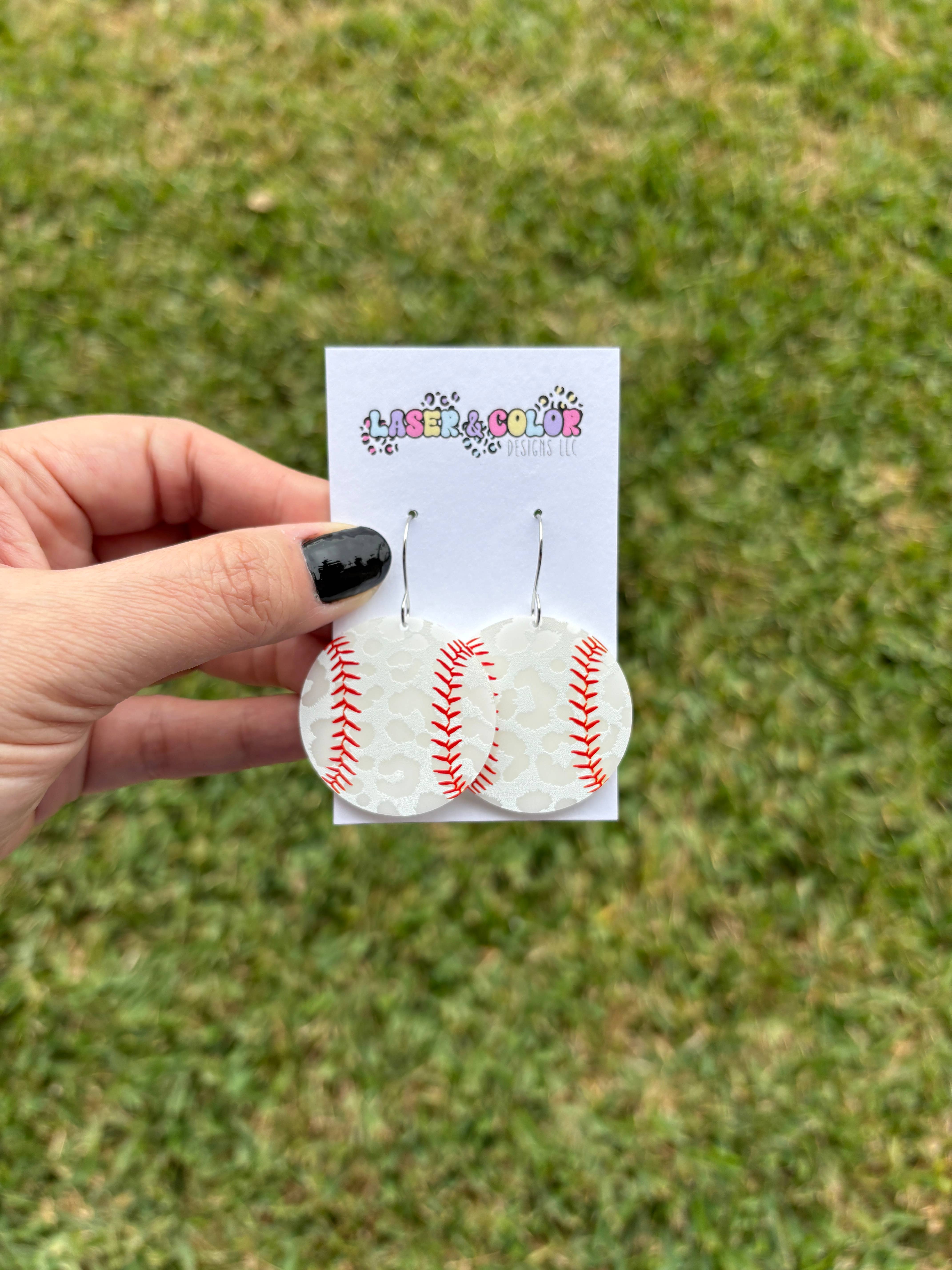 Laser & Color Designs LLC - Wholesale Dangle Earrings - Baseball Leopard Acrylic Earrings, Sports Earrings2
