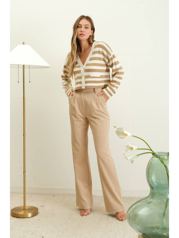 The Workshop Studio - Wholesale Cardigan - Women's - STRIPE LONG SLEEVE KNIT BUTTON DOWN CARDIGAN