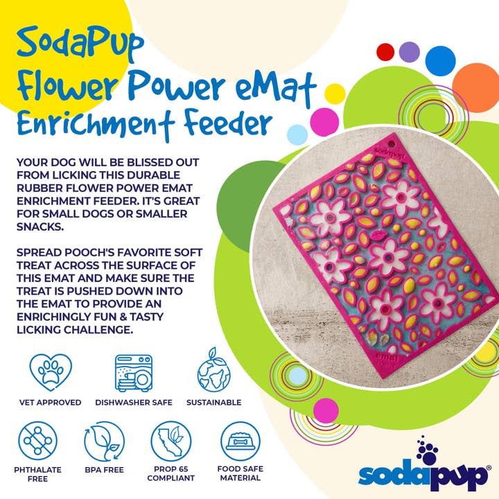 SodaPup Dog Toys - Wholesale Pet Food Mat - Dog - Flower Power Design eMat Enrichment Lick Mat - Pink