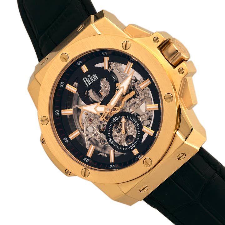 Reign - Wholesale Wrist watch – Men's - Reign Commodus Automatic Leather-Band Skeleton Watch9