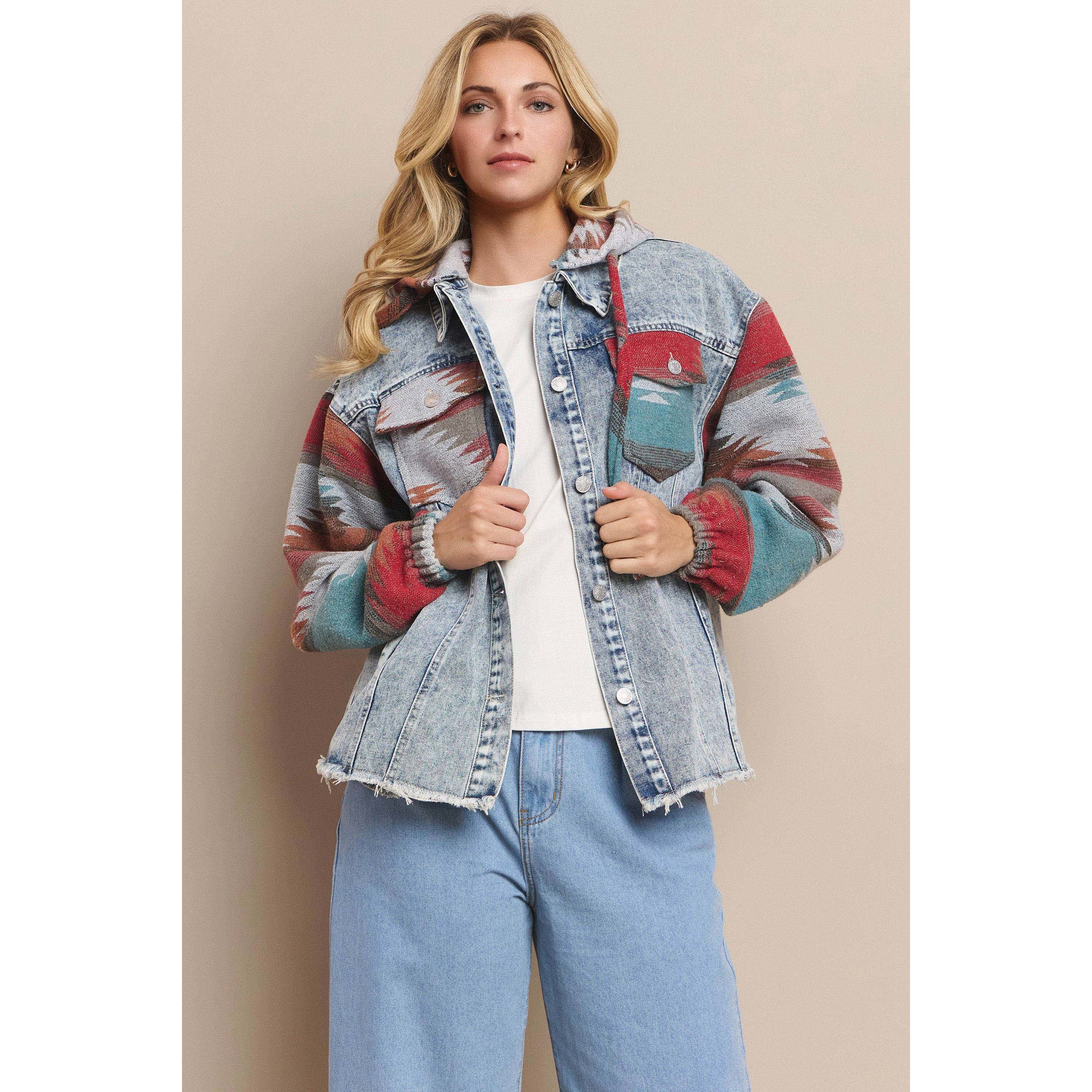 Mapcie – wholesale Shirt Jacket/Shacket - Women’s – WASHED AZTEC DENIM SHACKET WITH POCKET13