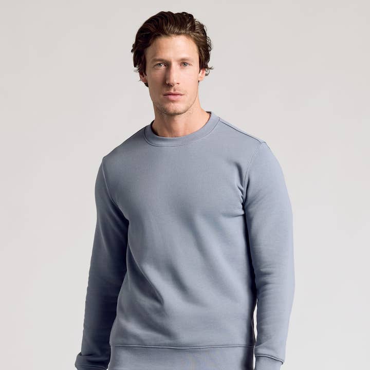 Dusty Blue Fleece French Terry Pullover Crew Neck for wholesale by True Classic
