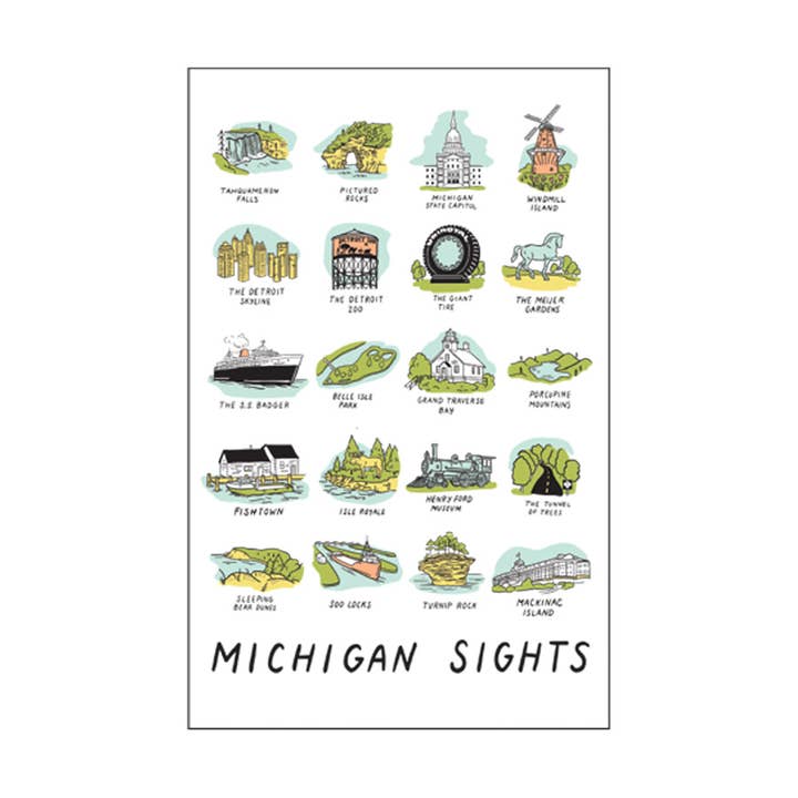 Michigan Sights Linen Postcard for wholesale by City Bird