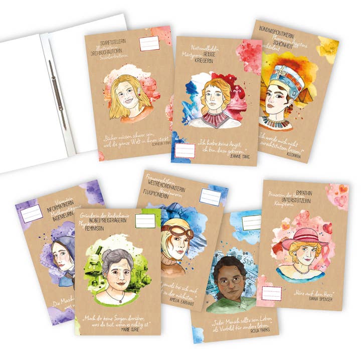 8 Frauenpower A4 cardboard folders - set 7 for wholesale by Papierdrachen