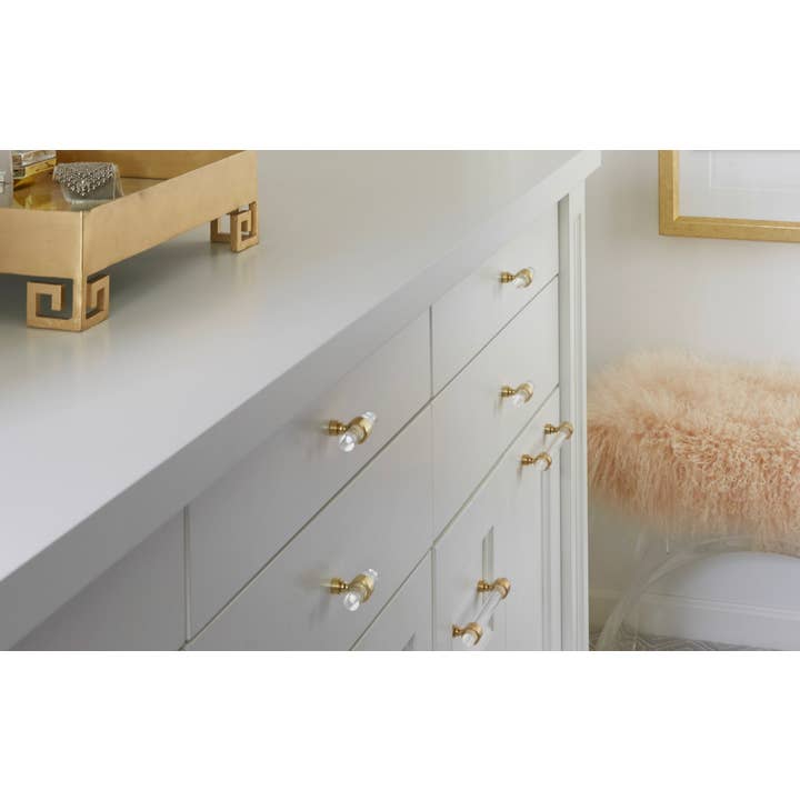LuxHoldups - Wholesale Knob/Pull - Slim Lucite and Brass Cabinet Handles with Crown Base