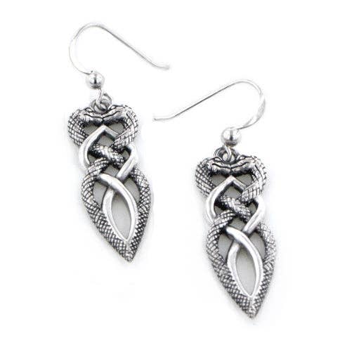Silver Insanity - Wholesale Dangle Earrings - Twisted Snake Heart Celtic Knot Sterling Silver Earrings