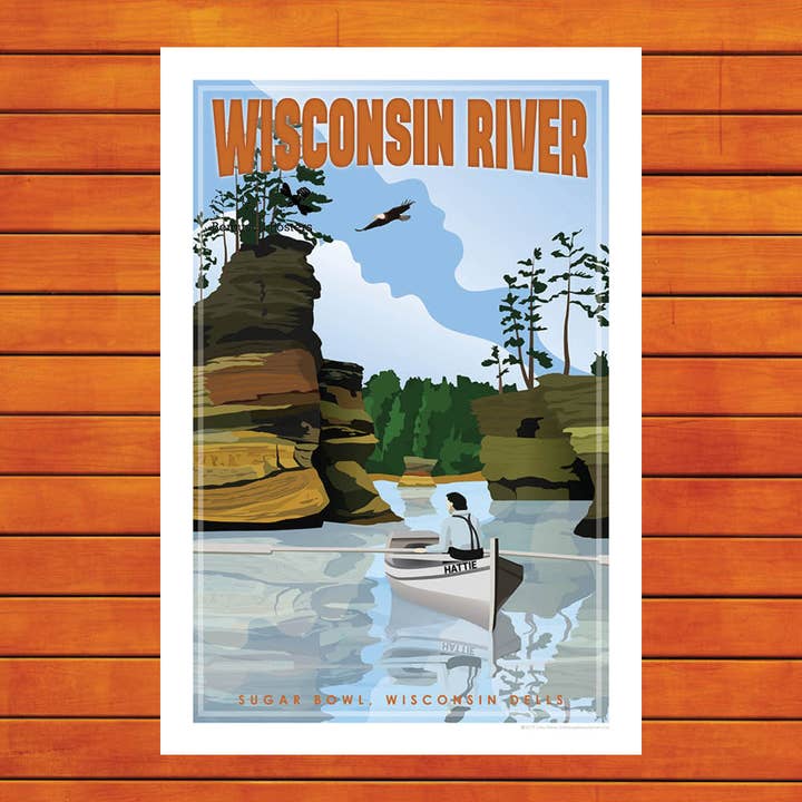 Wisconsin Dells Retro Travel Poster Prints for wholesale by Bemused Creative