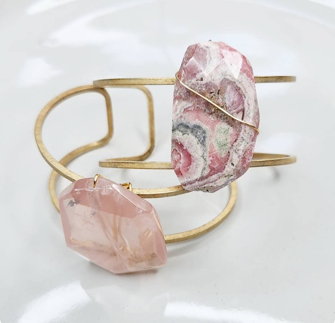Sara Sela Jewelry - Wholesale Cuff Bracelet - Madagascar Rose Quartz, Rhodochrosite & Brass Cuff Bracelets9