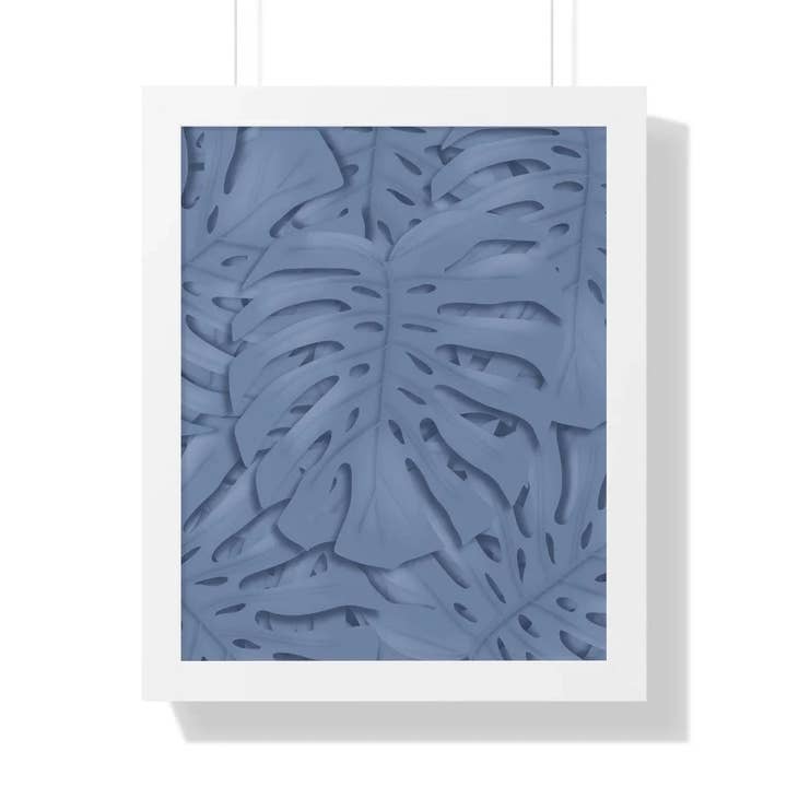 Monstera Framed Print Blue Botanical Art With Acrylic Cover Frame Poster For Modern Wall Decor for wholesale by The Potted Pixel