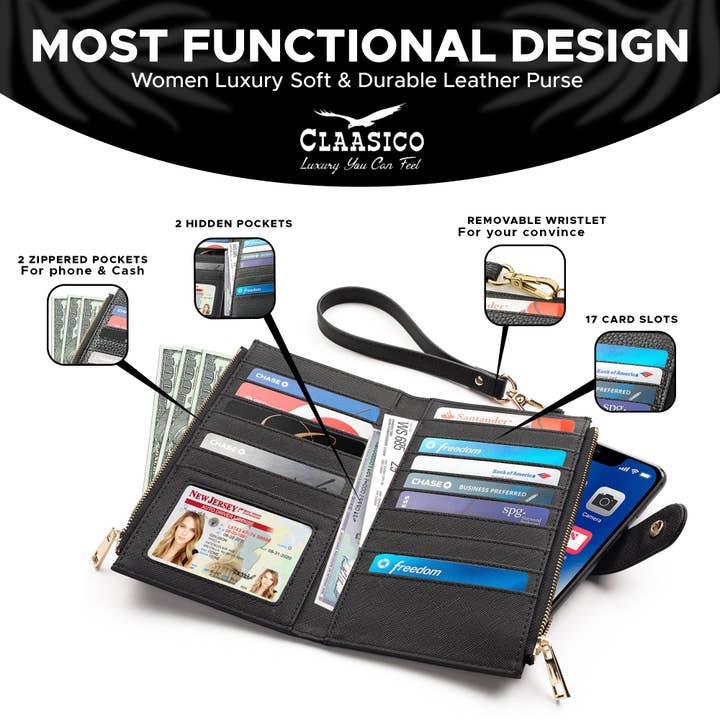 Claasico - Wholesale Phone Wallet - Women's - Women’s RFID wristlet wallet phone holder3