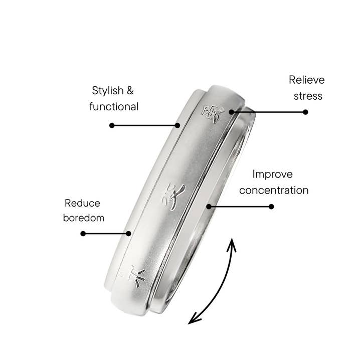 WJW - Wholesale Band/Stacked Ring - Chinese Symbol Spinner Center Stainless Steel Ring3