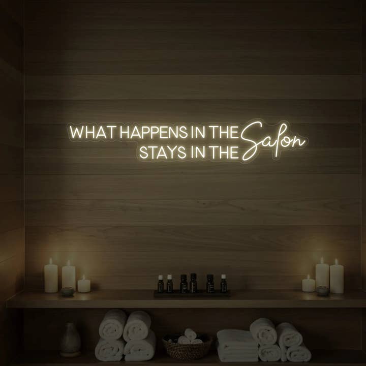 Que se passe-t-il dans le salon enseigne au néon pour la vente par Light Your Way