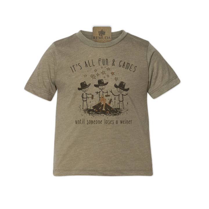 Remuda Western Wear - Wholesale T-Shirt - Kids - It's All Fun & Games Until Someone Loses A Weiner - Toddler Camping Tee1