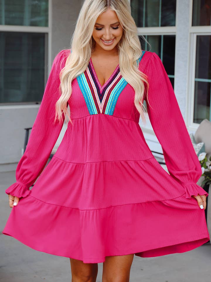 Rose Red Lyra Crochet V Neck Long Sleeve Mini Dress for wholesale on Faire3