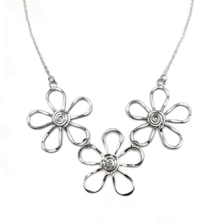 Silver Plated Necklace - Spiral Center Flowers for wholesale by Anju Jewelry