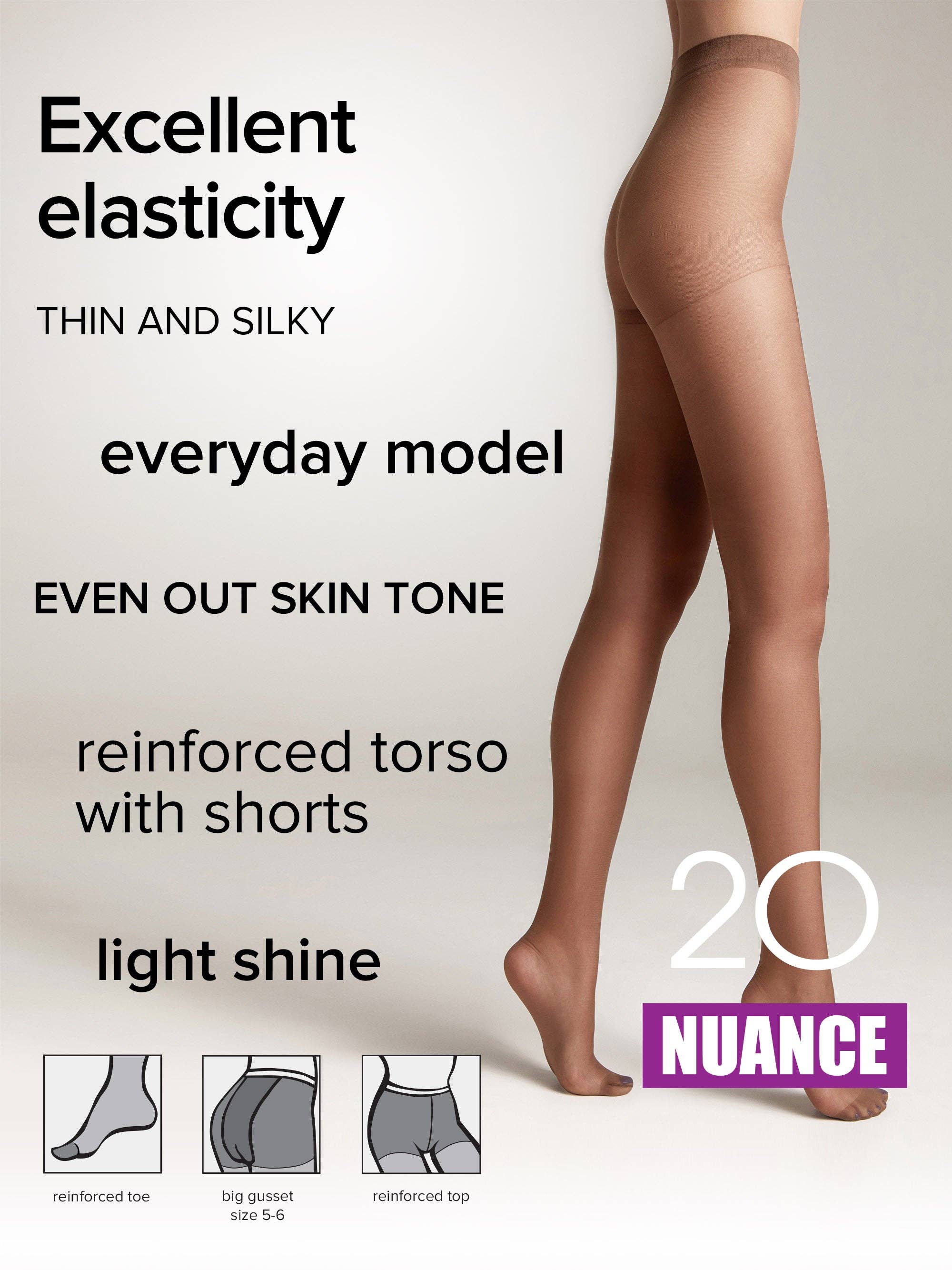 Conte Elegant – Engroshandel Tights - Dame – Strømpebukser Conte Nuance 20 Den - Forstærkede Shorts26
