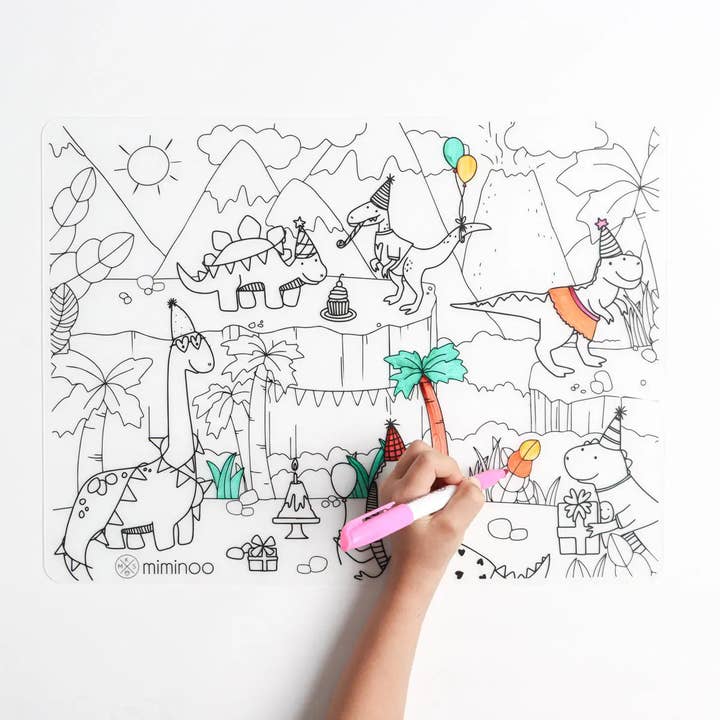 Miminoo - Wholesale Coloring Mat - Kids & Baby - Silicone Reusable Coloring Mat & Markers Set - Dinos Party1