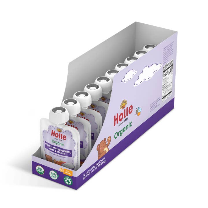 Holle USA - Wholesale Baby Food - Holle Organic Yogurt Pouches: Blueberries, Apple, Banana1
