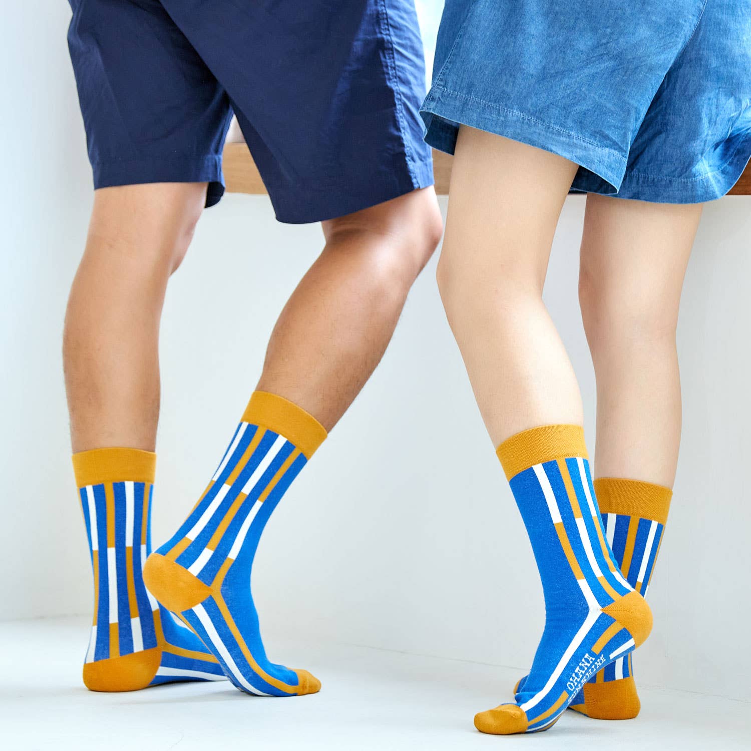 Ohana Sunshine - Wholesale Socks - Unisex - Stripe Trifecta Crew Socks |  Blue & Brown | Soft Combed Cotton 6