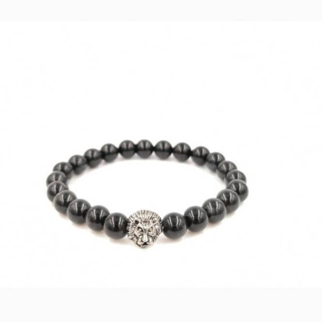Onyx and lion head lava stone bracelet for wholesale by MYLENE ET FELIX