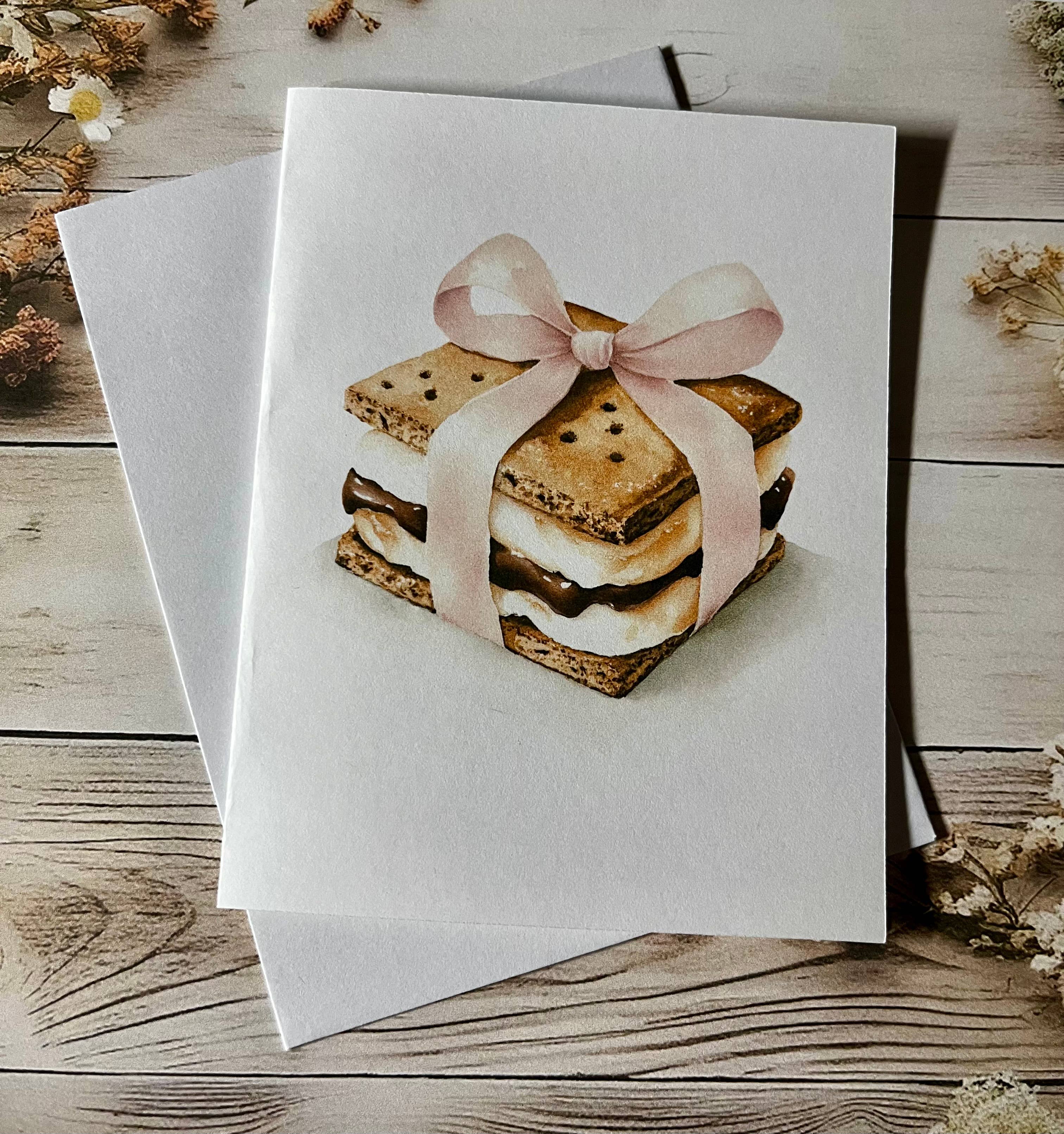Iowa Paper Farm - Wholesale Everyday Greeting Card - Smores with pink bow card - single 1