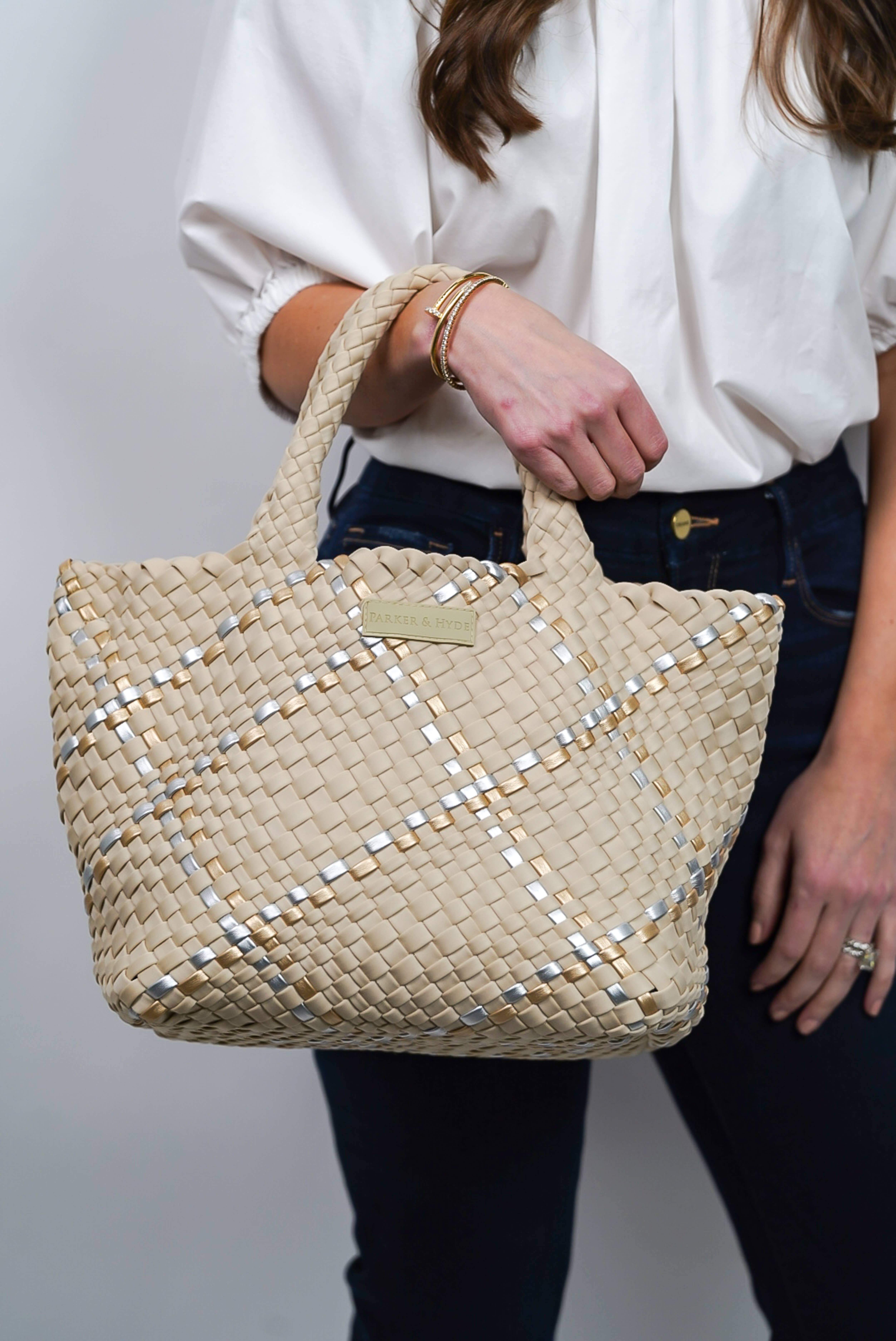 Parker & Hyde - Wholesale Tote Bag - Women's - Classic Woven Tote - Beige Metallic4