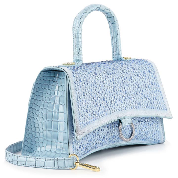 Handbag Factory Corp - Wholesale Top Handle Bag - Women's - Rhinestone Accented Croc Embossed Hand Tote