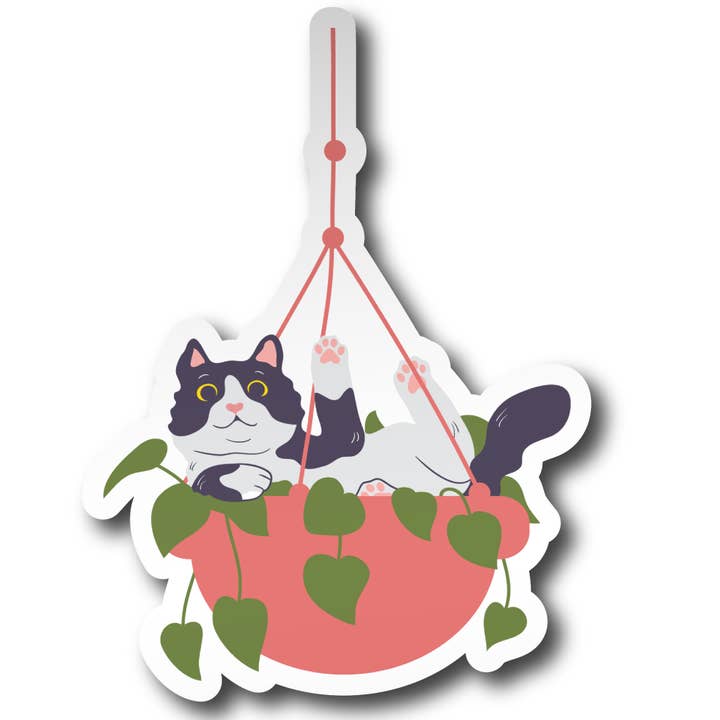 Hanging Plant Cat #1 Adesivo Bonito Adesivo em Vinil por atacado de CJ's Sticker Shop