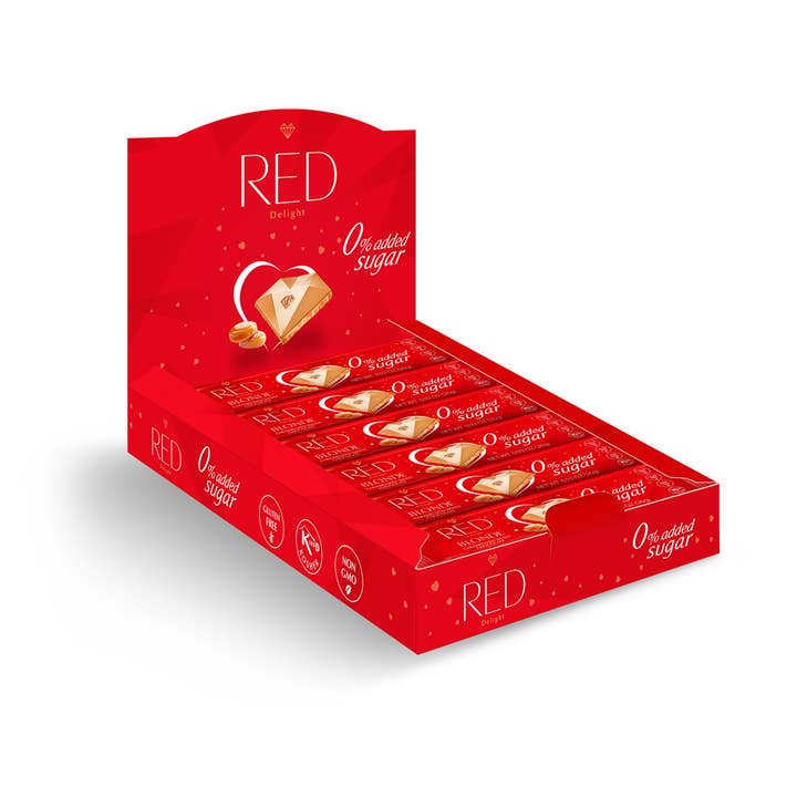 RED Delight®™ Blonde Caramelized White Chocolate 0.92oz Bars for wholesale by RED Chocolate