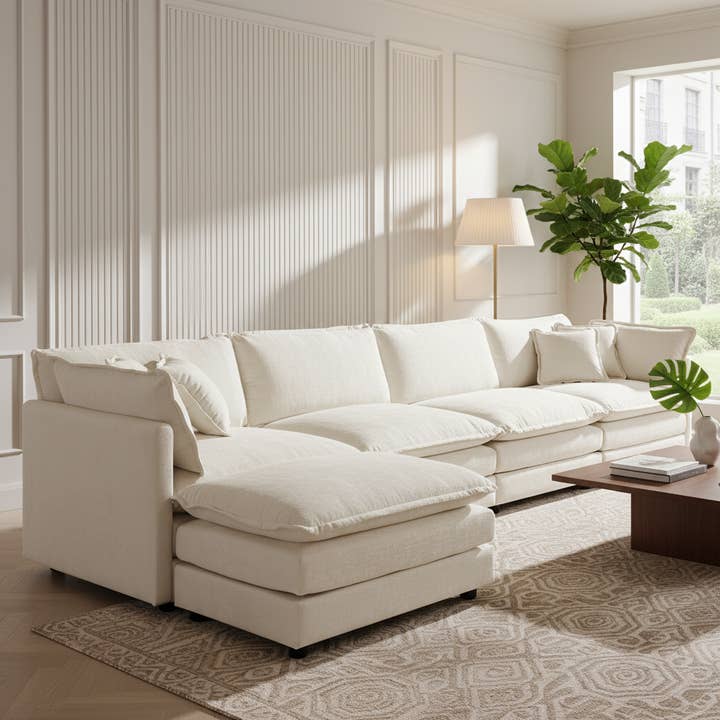 HOMYCASA DESIGN INC - Vente Canapés - Canapé d'angle modulaire en chenille rembourrée Fremont 147" en forme de L avec ottomane26