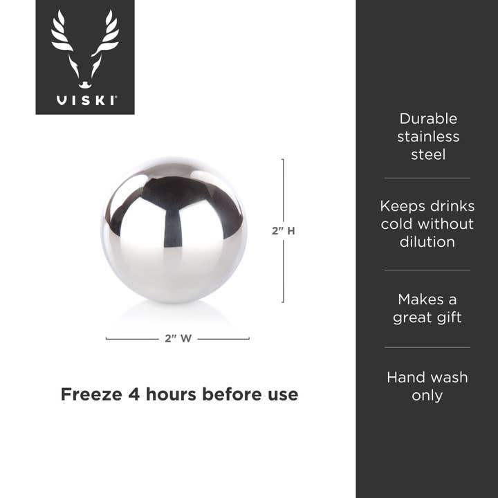 Viski - Wholesale Drink Chilling Cubes - Glacier Rocks® Large Stainless Steel Whiskey Ball