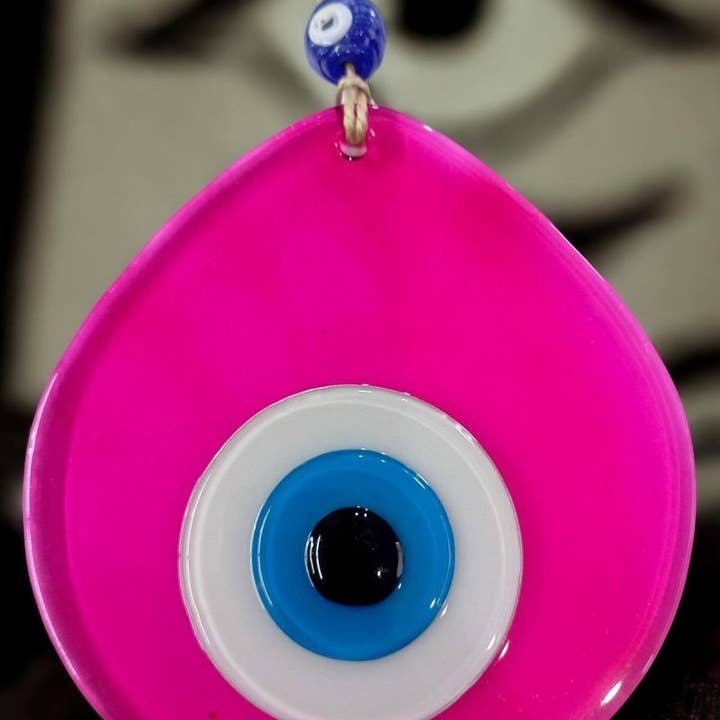 Mixperi | Decorazione da parete fatta a mano con motivo a goccia blu Nazar con perline rosa trasparente per la vendita all'ingrosso da parte di Aladdin