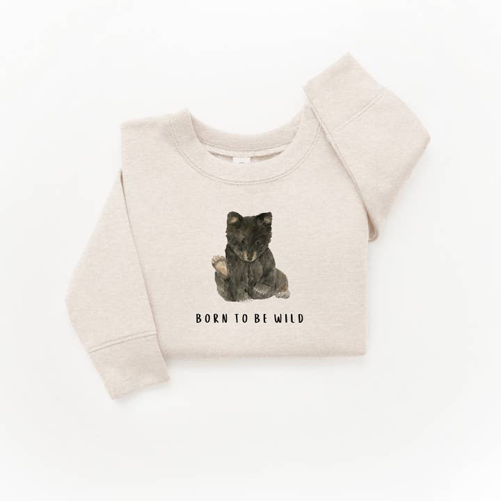 Sweatshirt Ours Noir Né pour être Sauvage pour la vente par WLDFLWR Studio