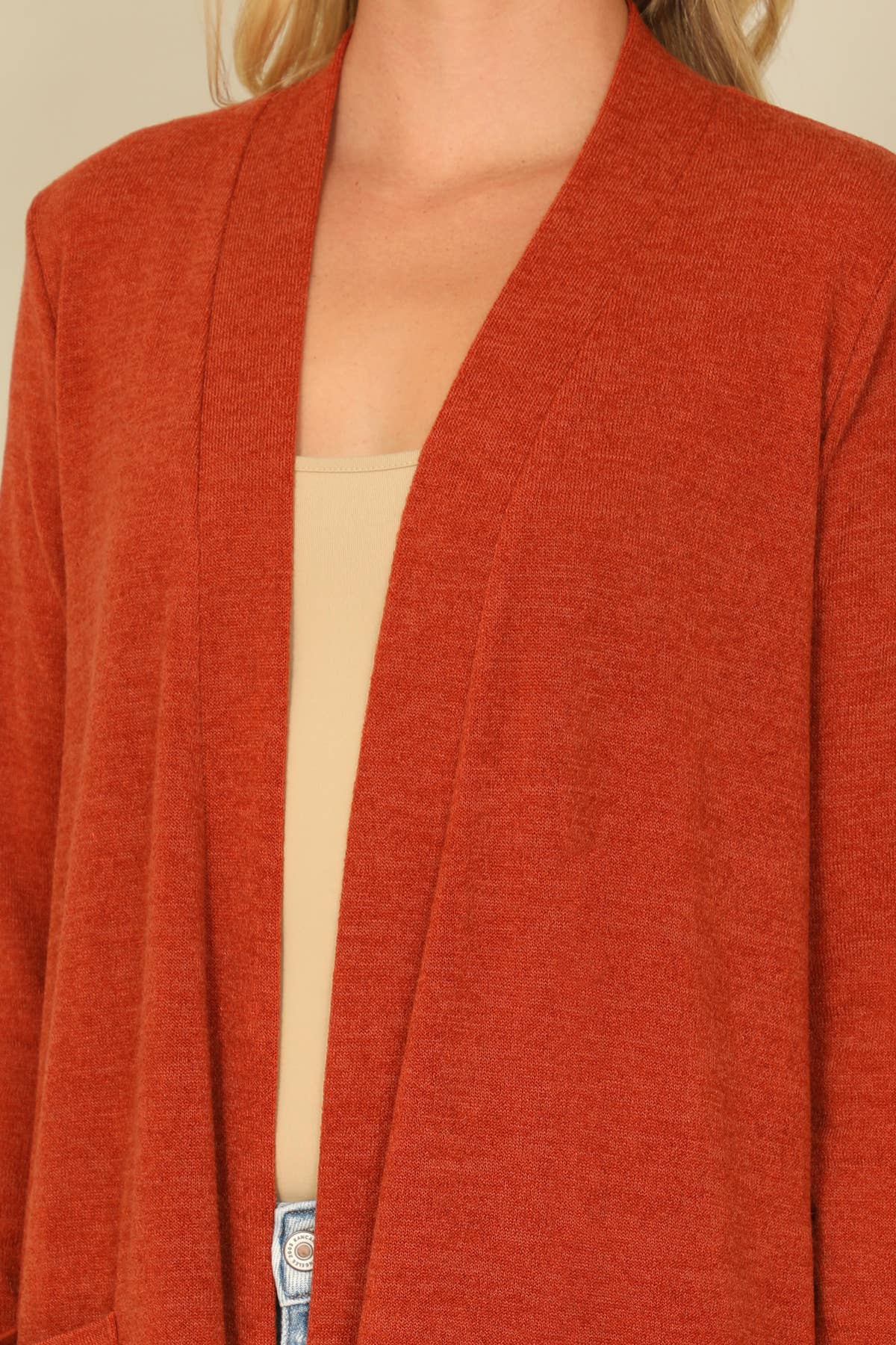 You & Me - Wholesale Cardigan - Women's - YMC30014V-SOLID LONG SLEEVE SIDE POCKET OPEN FRONT CARDIGAN19