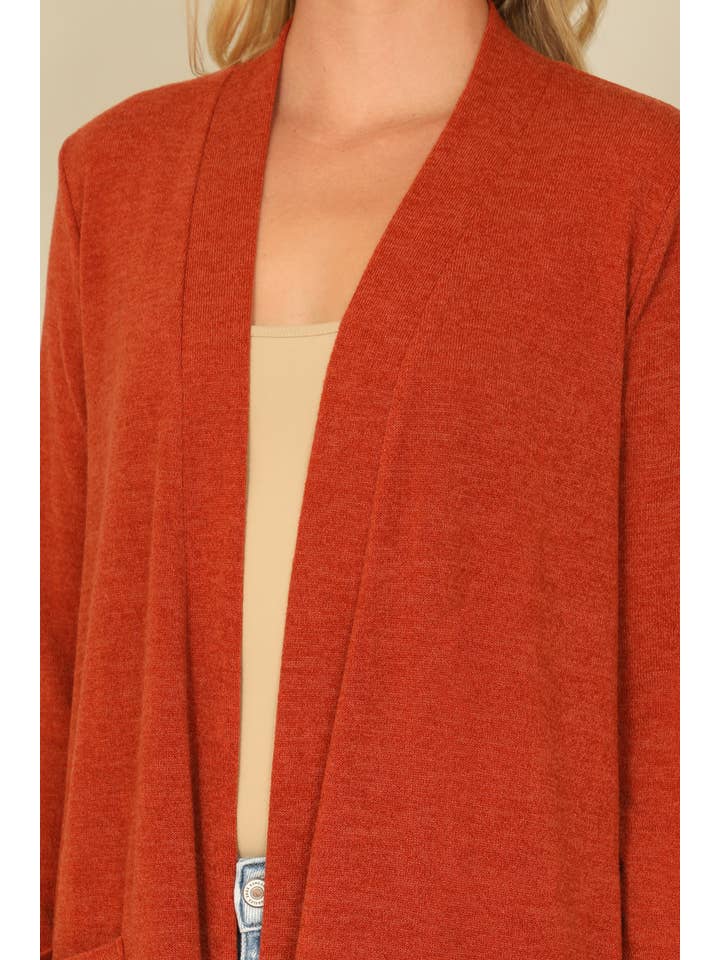 You & Me - Wholesale Cardigan - Women's - YMC30014V-SOLID LONG SLEEVE SIDE POCKET OPEN FRONT CARDIGAN19