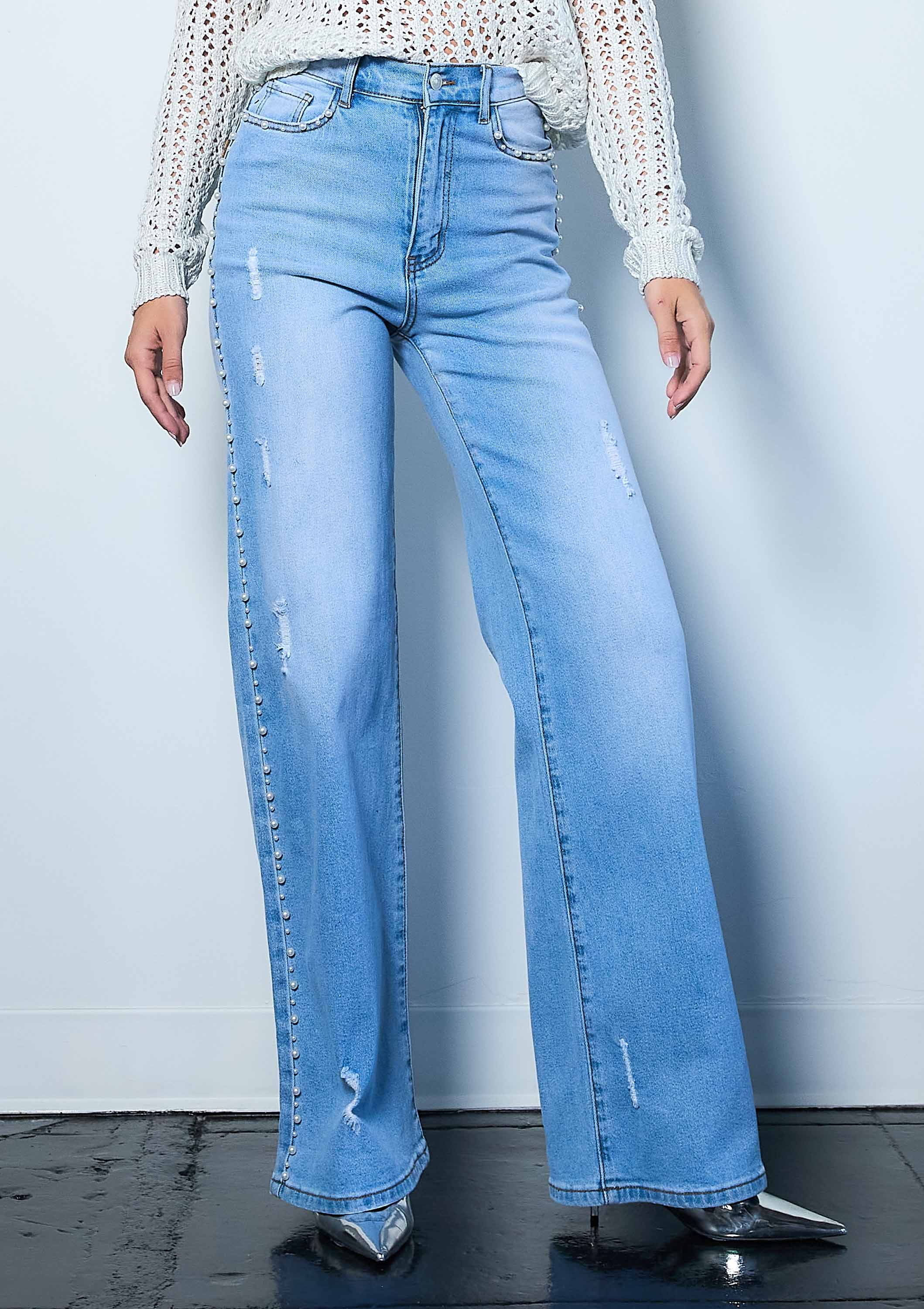 Light Stone Pearl High-Rise Wide Leg Jeans for wholesale on Faire0