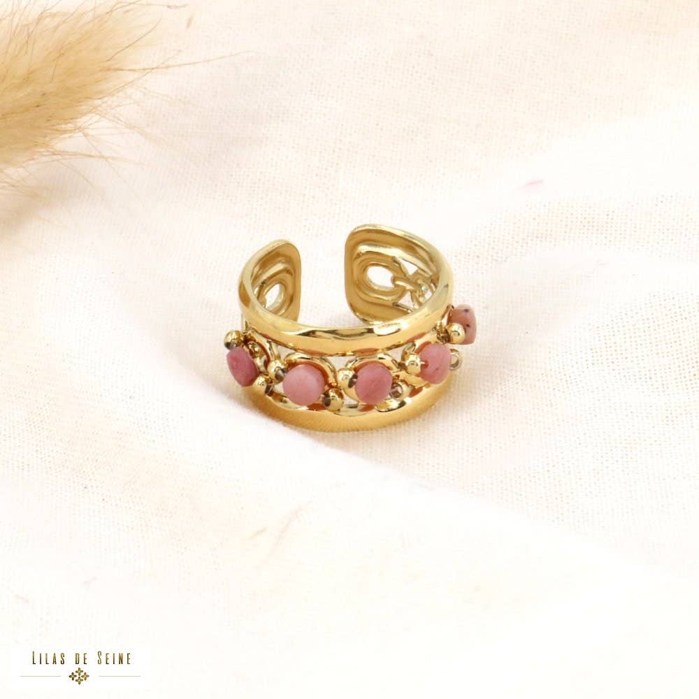 Lilas de Seine - Wholesale Band/Stacked Ring - Wide stainless steel ring with stone beads 04240263