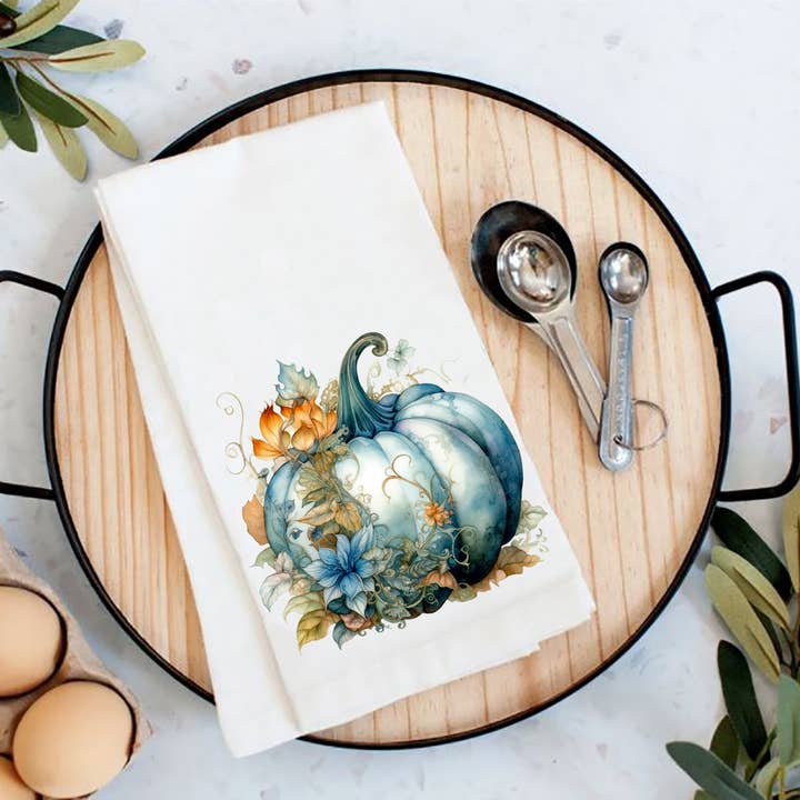 Höst Höst Blå Pumpa Blommor Mjölsäck Kökshandduk för wholesale av Avery Lane Gifts