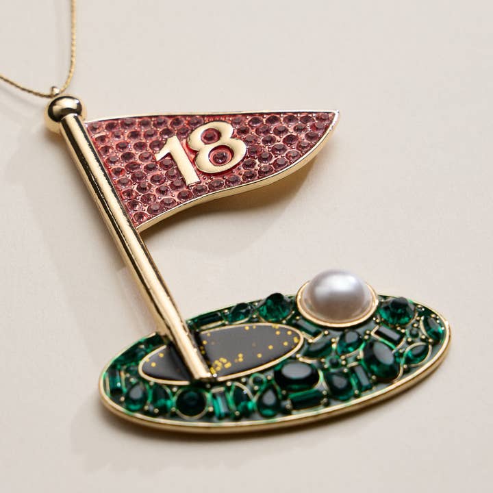 PK Golf Flag Ornament with Pink Pavé Flag and Pearl Detail for wholesale on Faire1