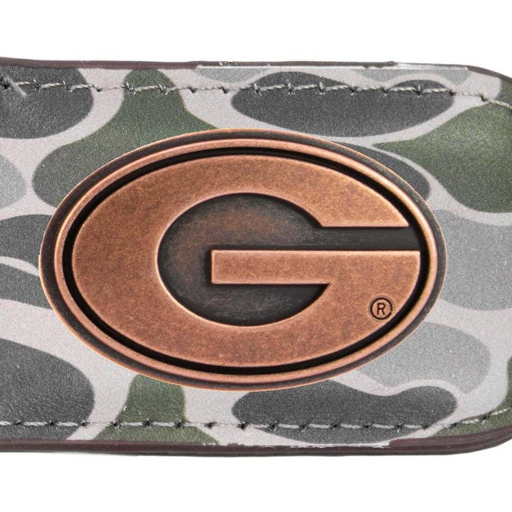 Georgia Bulldogs Camo Leather Money Clip. for wholesale by Zep-Pro