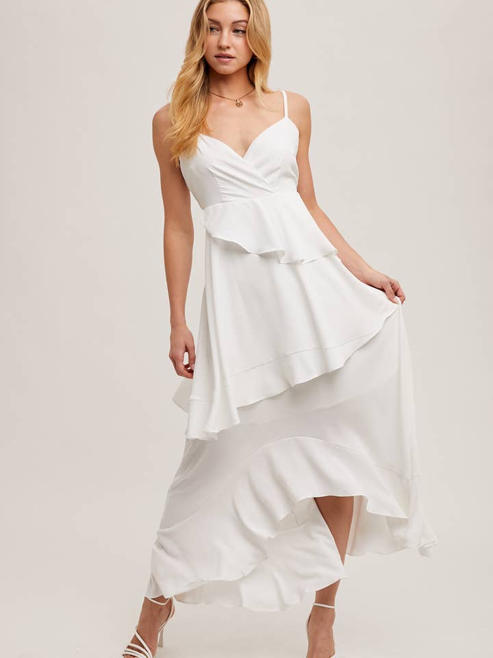 ASYMMETRICAL RUFFLE HEM MAXI DRESS for wholesale by Bluivy