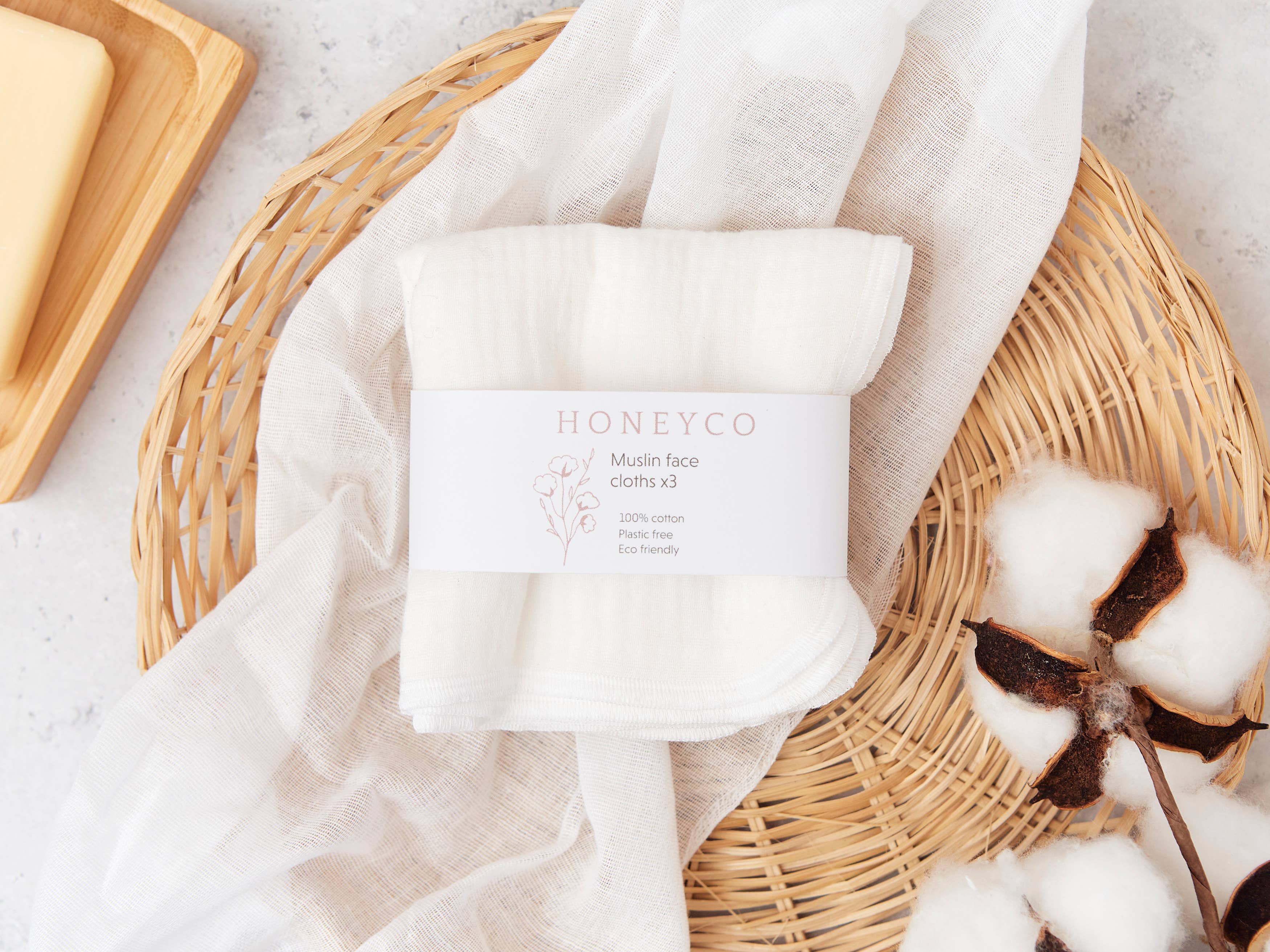 honeyco – wholesale Wash cloth – Muslin face cloths - white - reusable - eco beauty