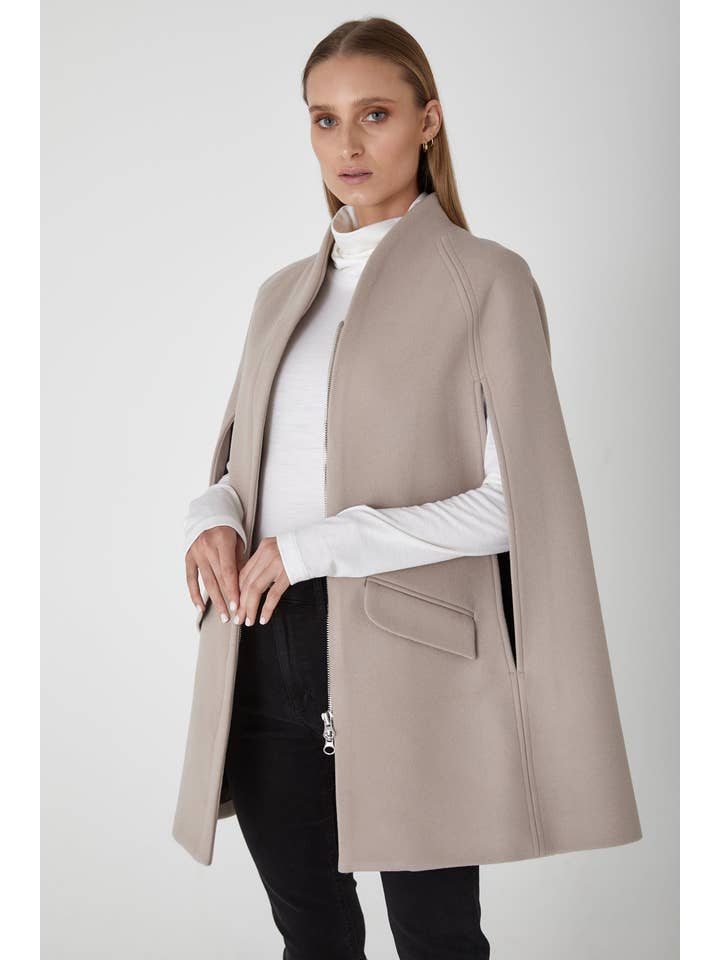 Allora - Wholesale Cape – Women's - Chelsea Wool Cashmere Cape Coat - Bisque2