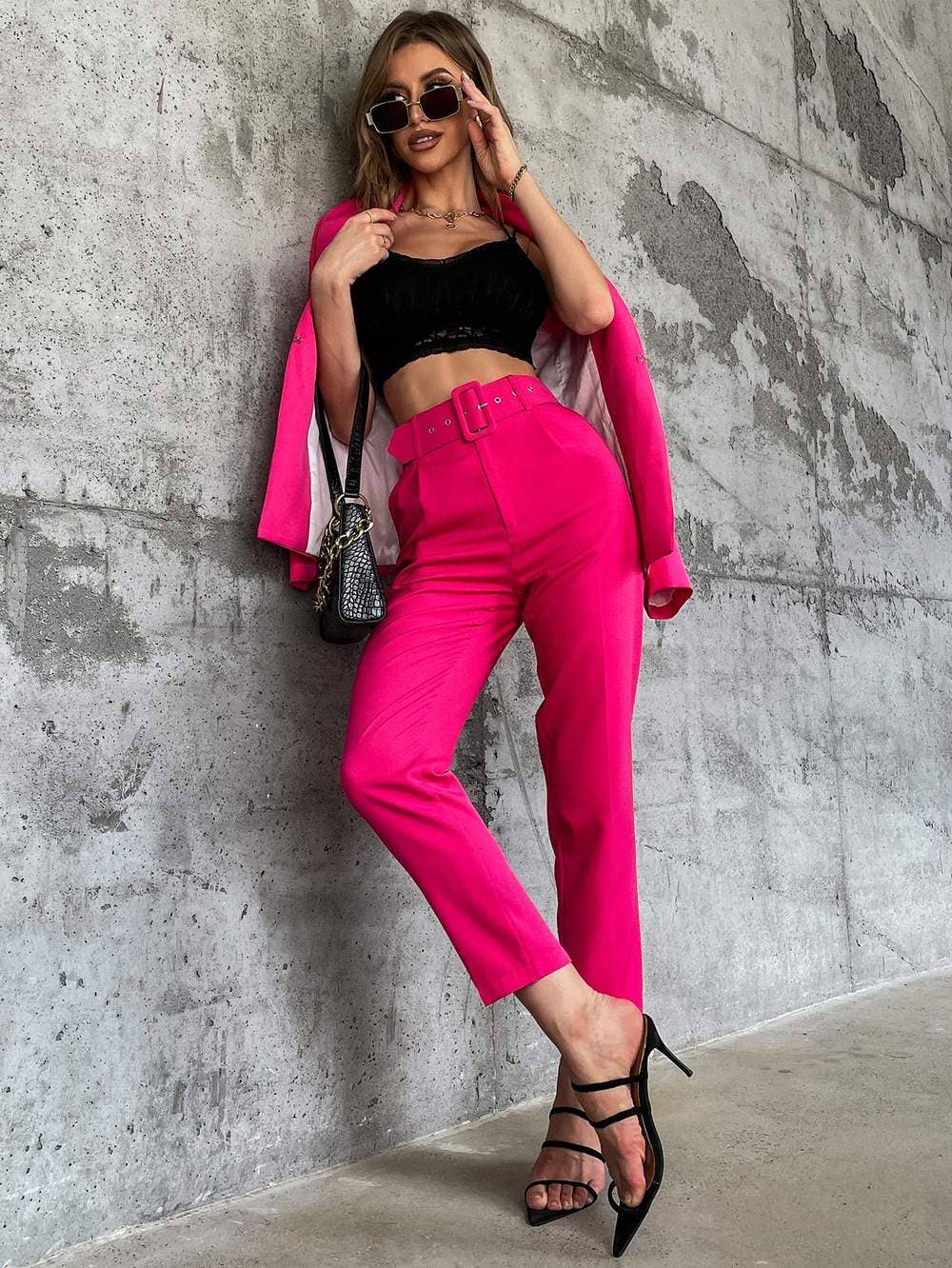 Queen Fashion - Wholesale Pants - Women's - solid belted tapered pants2