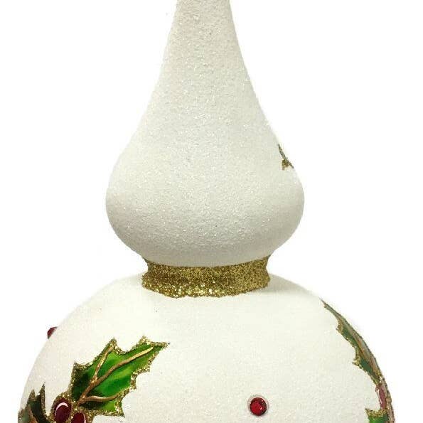 Cime de sapin de Noël polonaise blanche à paillettes et houx pour la vente par Pinnacle Peak Trading
