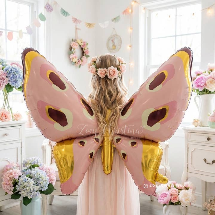 Zoey Christina - Wholesale Balloon - Pink & Gold Butterfly Foil Balloon – Wearable Costume Wings1