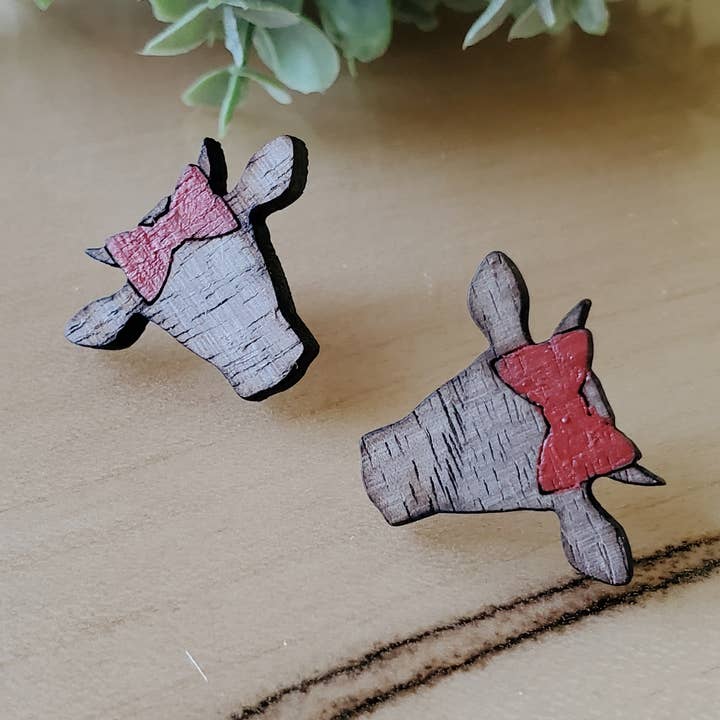 Cute Cow Earrings, Post Wood Earrings, Stud Custom Jewelry, for wholesale by Daniels Handmade Indy, LLC