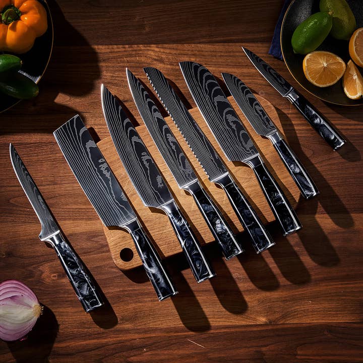 Senken Knives - Wholesale Knife Set - 8-Piece Premium Japanese Kitchen Knife Set with Black Handle