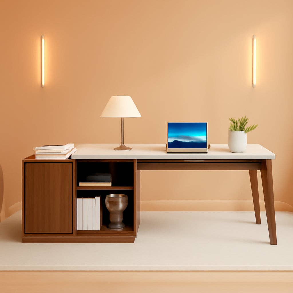 79 Inch Cream White L Shaped Executive Desk With Storage for wholesale on Faire0